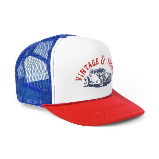 Red White and Blue Hot Rod Trucker Cap